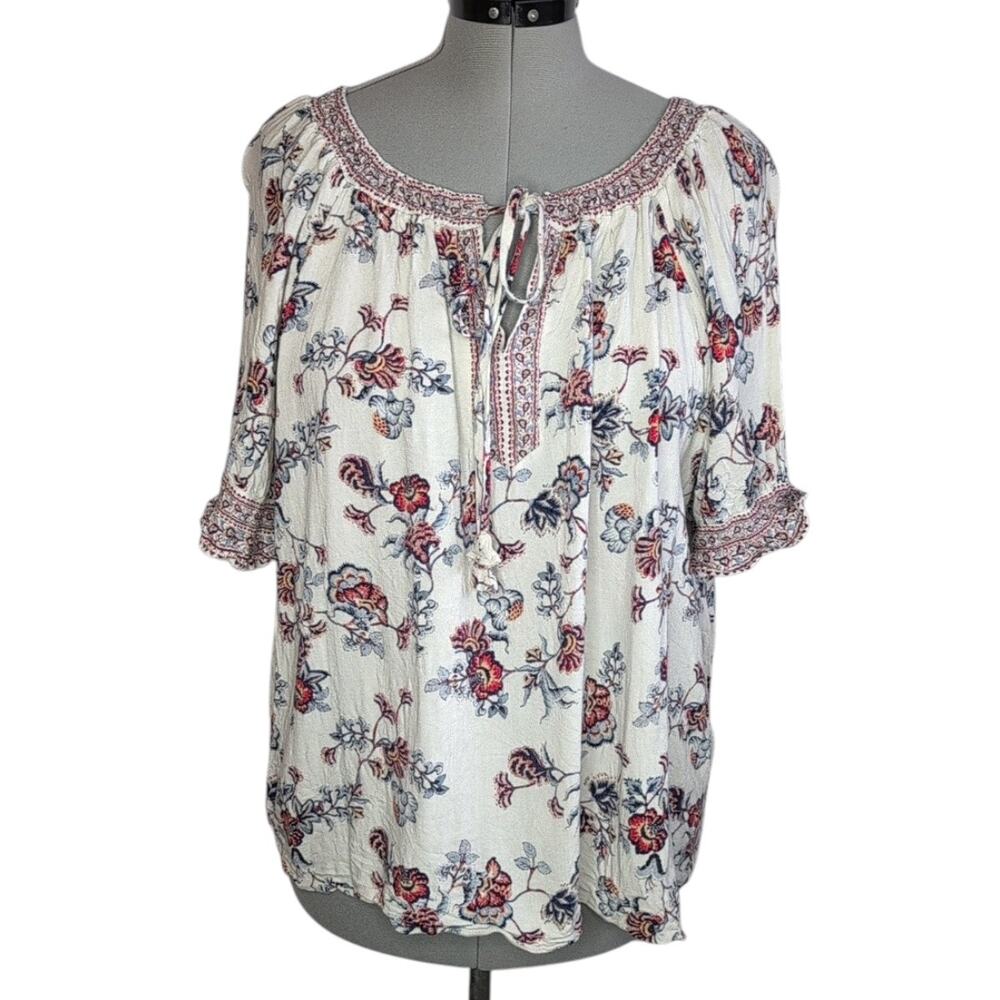 Max Studio London Floral Print Short Sleeve Off-The-Shoulder Blouse Women's 2X